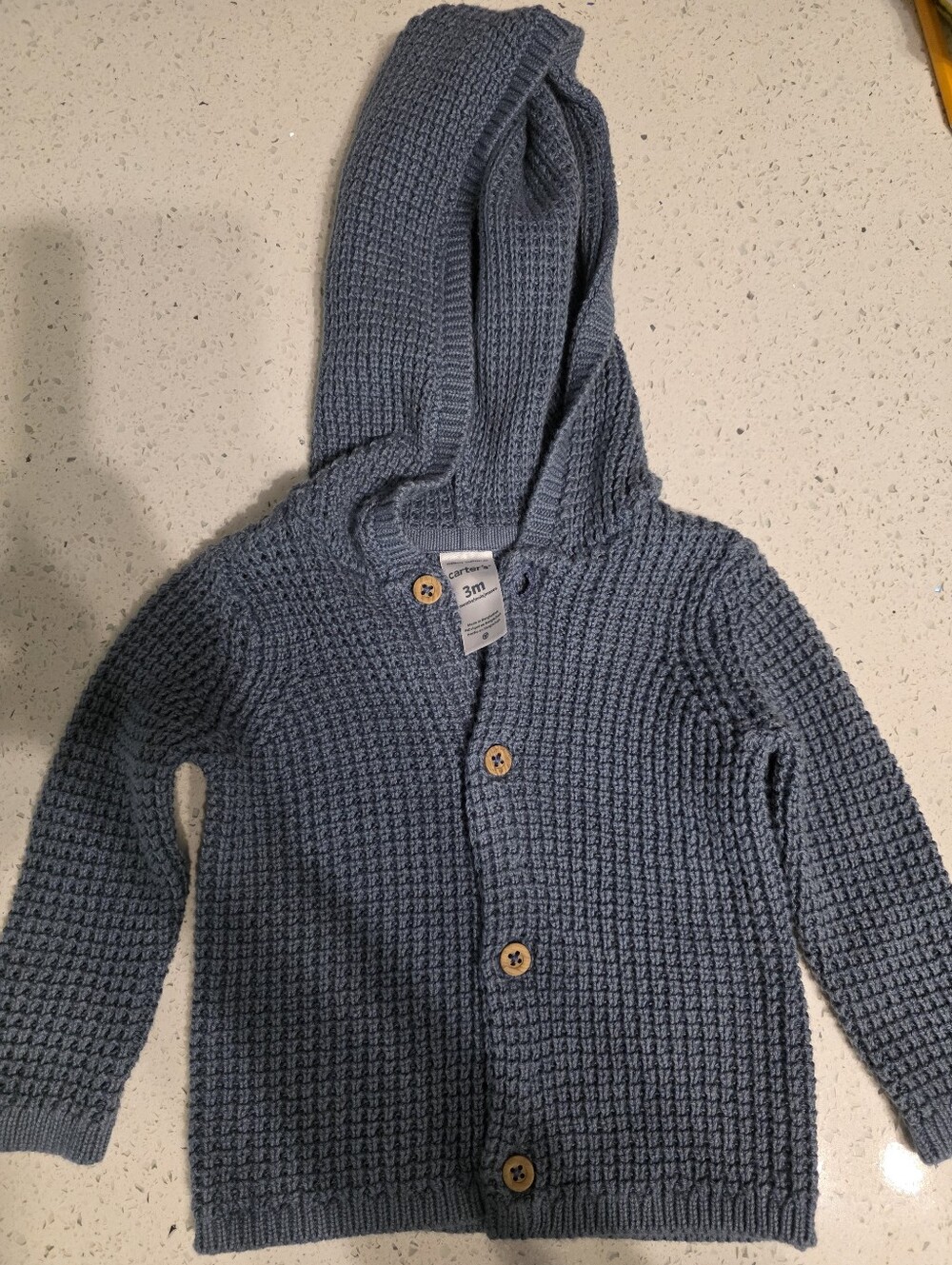 Classic Hooded Knit Cardigan - Blue